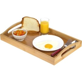 Serving Tray Bamboo - Wooden Tray with Handles - Great for Dinner Trays, Tea Tray, Bar Tray, Breakfast Tray, or Any Food Tray