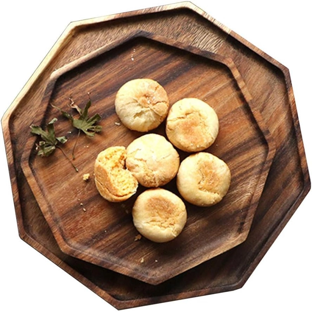 Set of 2 Acacia Wooden Trays Serving Platters Octagon Square Serving Tray Bread Charcuterie Board