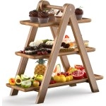 3 Tier Serving Tray Acacia Wooden Serving Trays Tiered Tray Stand Wood Stand for Display 17 x5.5, 13.4 x5.5, 11.2 x5.5