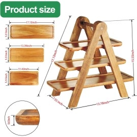 3 Tier Serving Tray Acacia Wooden Serving Trays Tiered Tray Stand Wood Stand for Display 17 x5.5, 13.4 x5.5, 11.2 x5.5