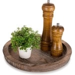 Wooden Serving Tray: Round Wood Butler Decorative Tray Vintage Centerpiece Candle Holder Trays Farmhouse Ottoman Tray