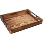 Large Ottoman Tray for Living Room, 17x13'' Wood Serving Tray with Handles, 2 Skidproof Coasters Included